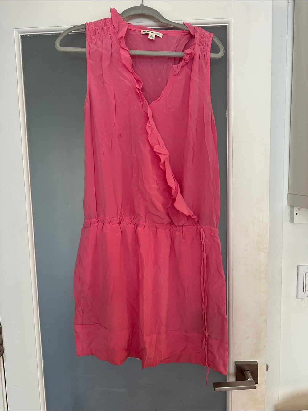 Banana Republic Bright Pink Sleeveless Ruffle V-Neck Mini Dress